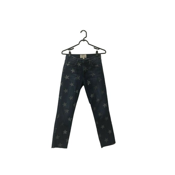 Current Elliott Metallic Star Print Slim Cropped Straight Jeans Size 25 Raw Hem - Picture 1 of 6